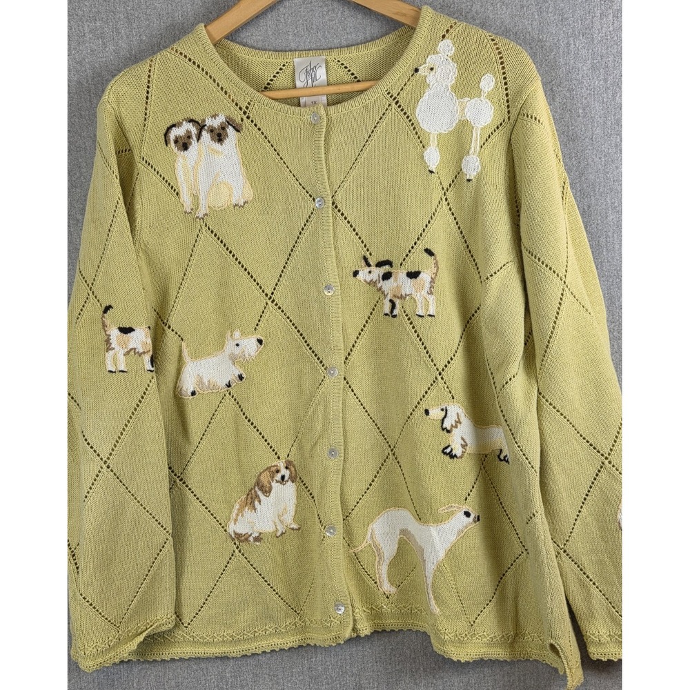 Women’s Dog Embroidered Light Green Cardigan Sweater